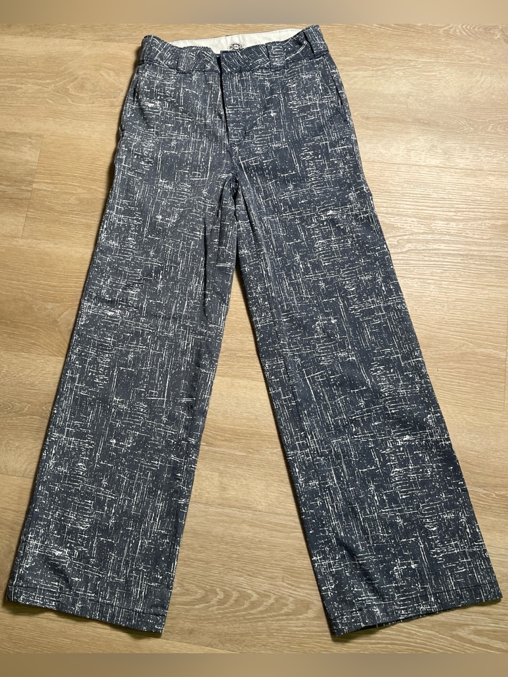 DICKIES Denim Wide Barrel Leg Geometric Print Blue Gray Pants Jeans